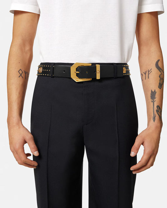 Versace Black Medusa Heritage Studded Belt