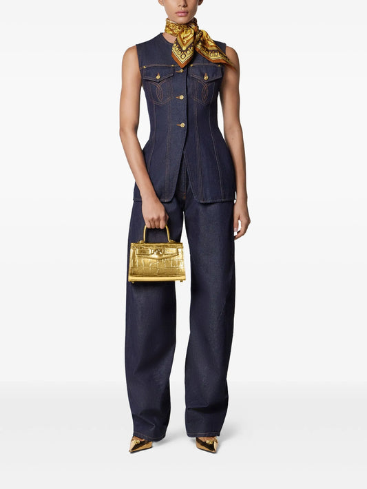 Versace Gold Croc-Effect Medusa '95 Small Handbag