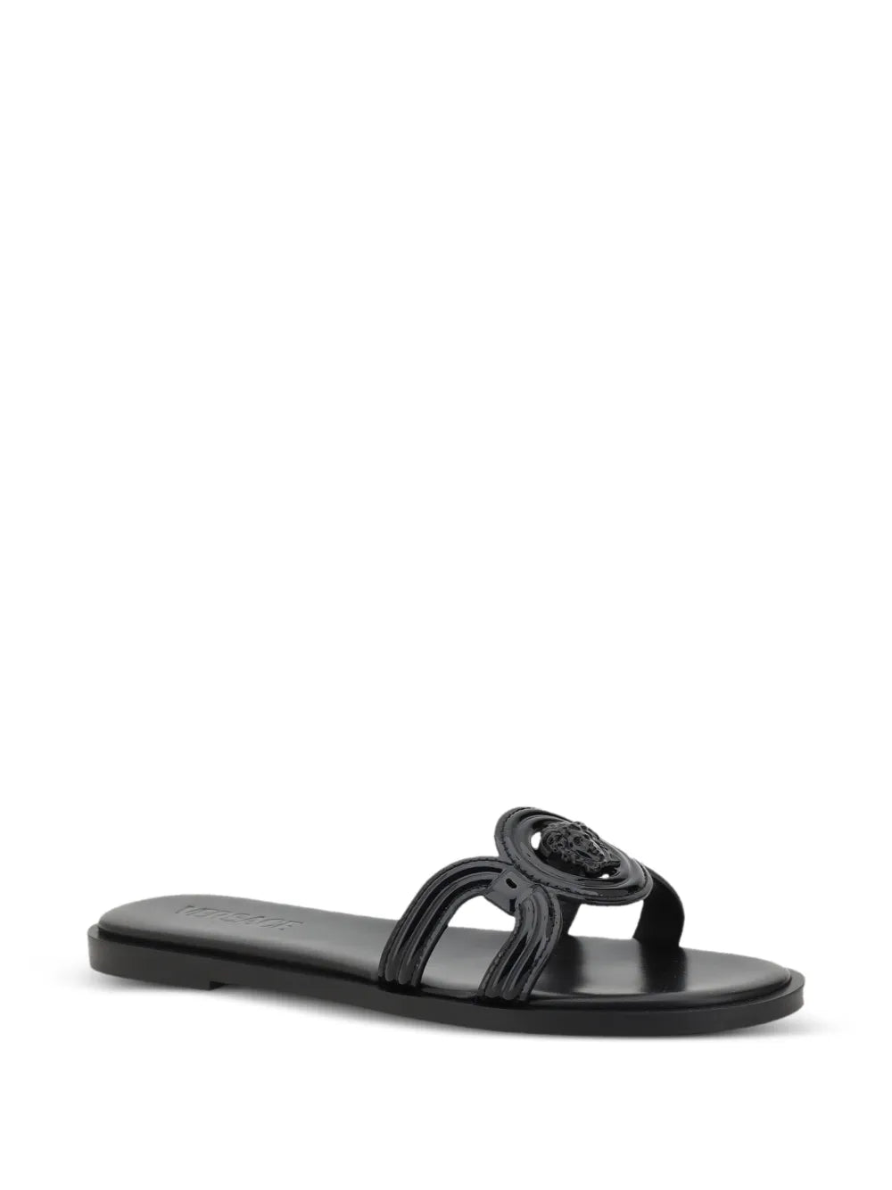 Black Medusa '95 sandal with a logo on a white background