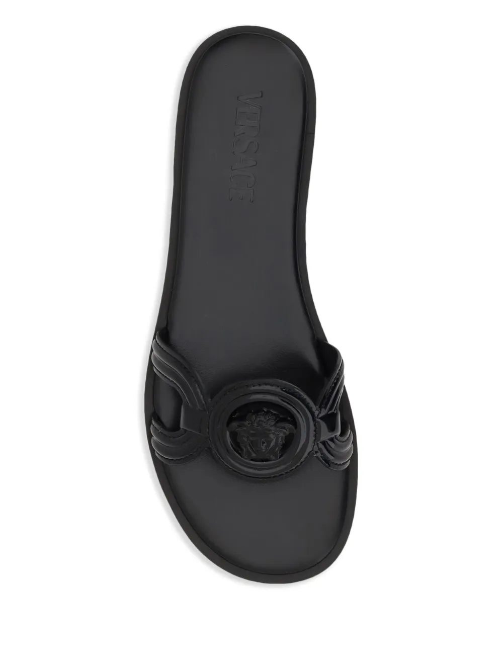Black Medusa '95 sandal with a logo on a white background.