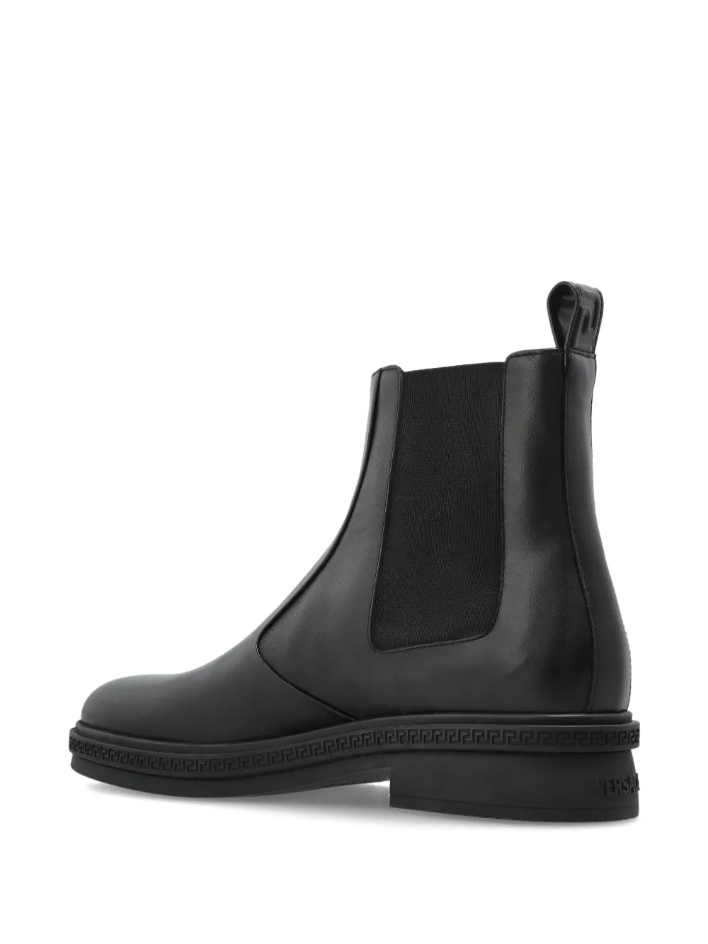 Black Versace Chelsea boot on a white background.