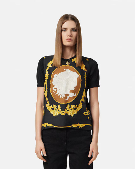 Versace Medusa Cameo Silk Knit Top