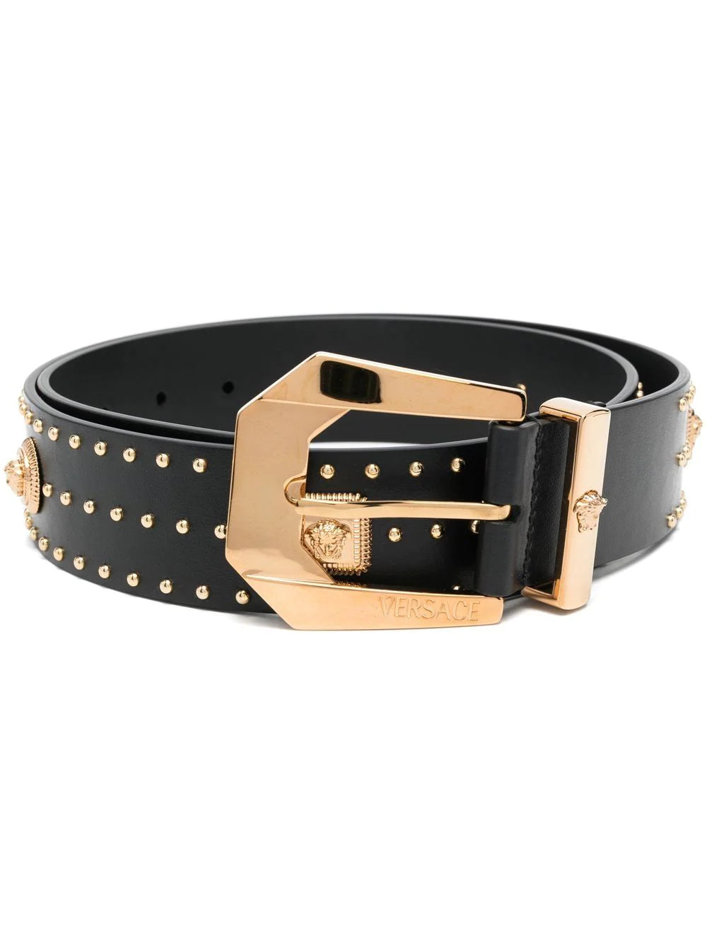 Versace Palazzo Belt with Medusa Buckle Gold-Tone Black