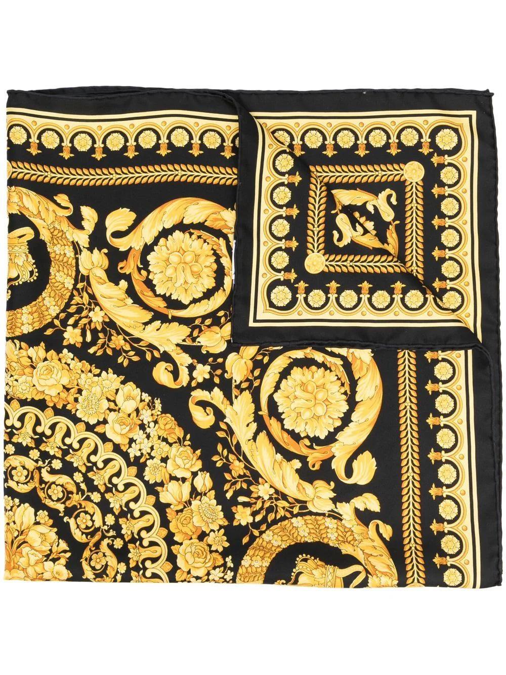 Versace Black and Gold Baroque Silk Scarf