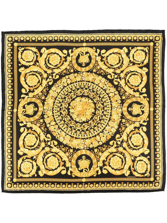 Versace Black and Gold Baroque Silk Scarf