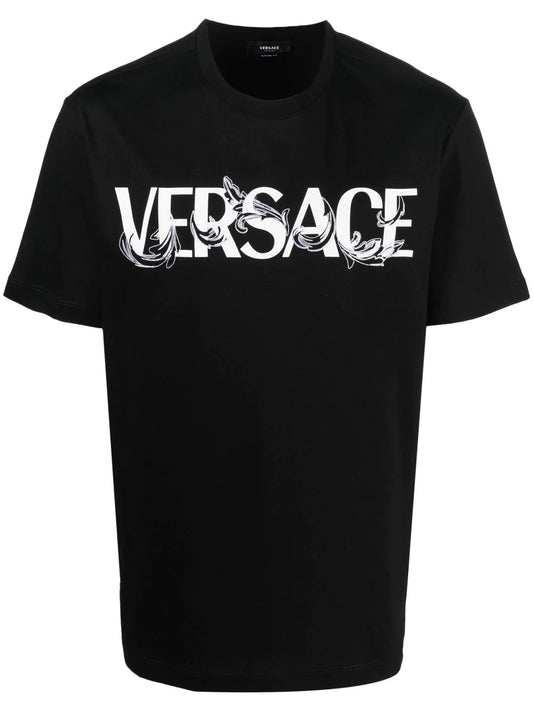 Versace Black Script Embroidered T-shirt