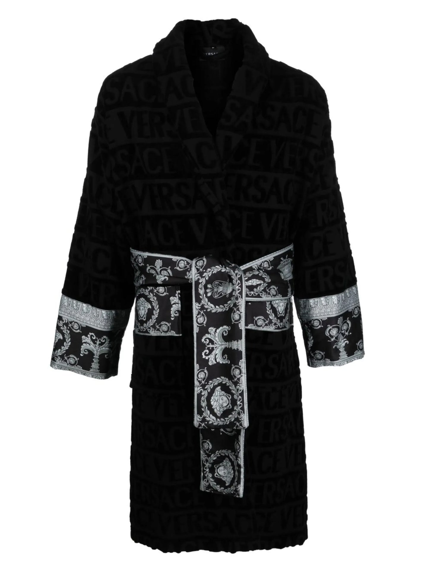 Versace Black I ♡ Baroque Trim Bathrobe