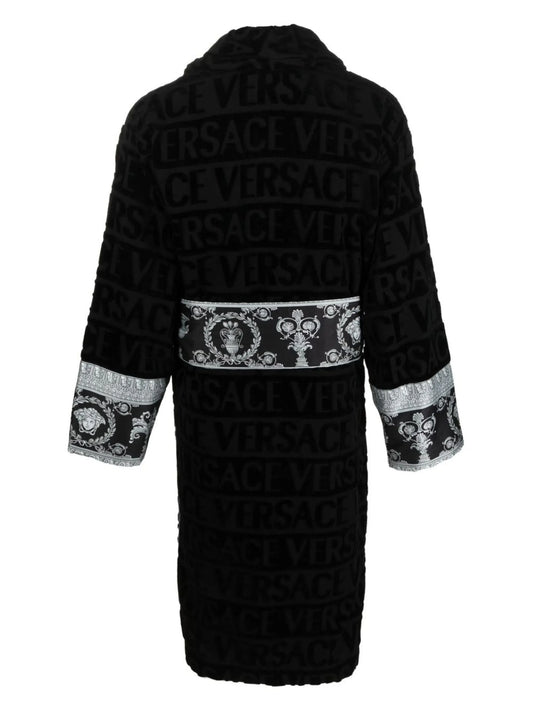 Versace Black I ♡ Baroque Trim Bathrobe