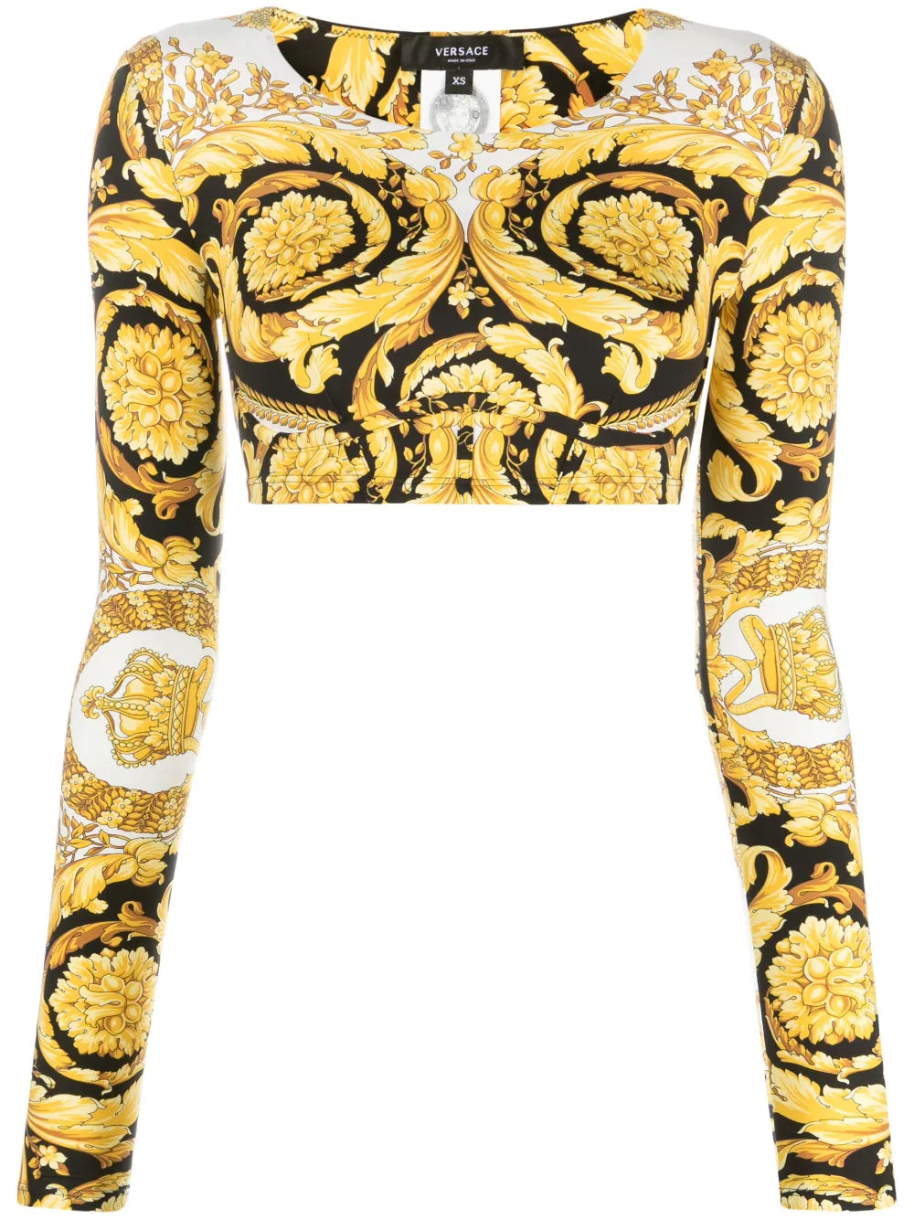 Versace Barocco Lace Bra Top In Paisley,yellow,white - White & Gold