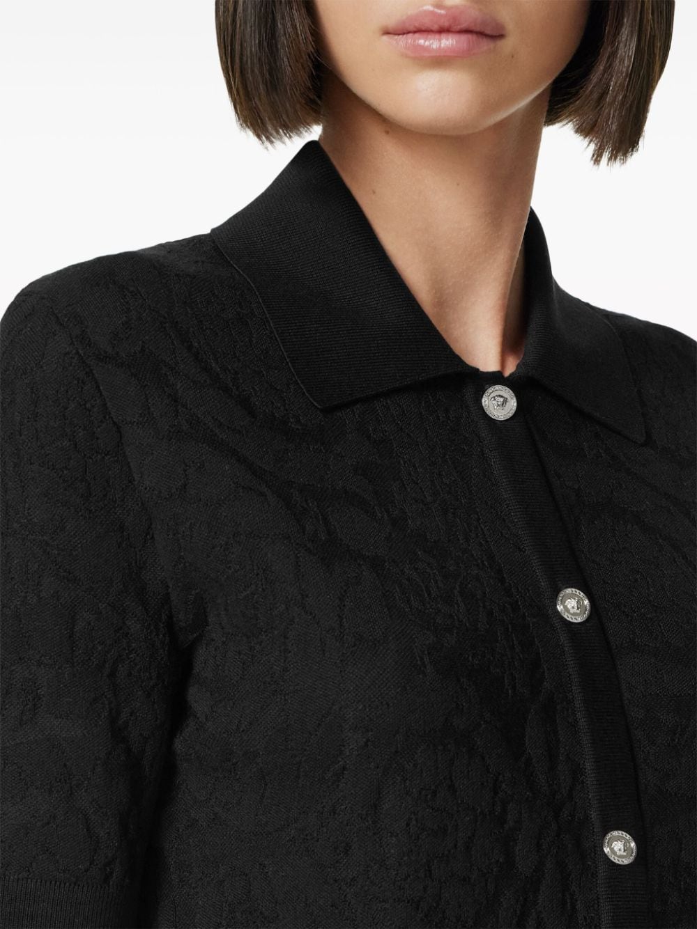 Versace Black Barocco Knit Polo Cardigan