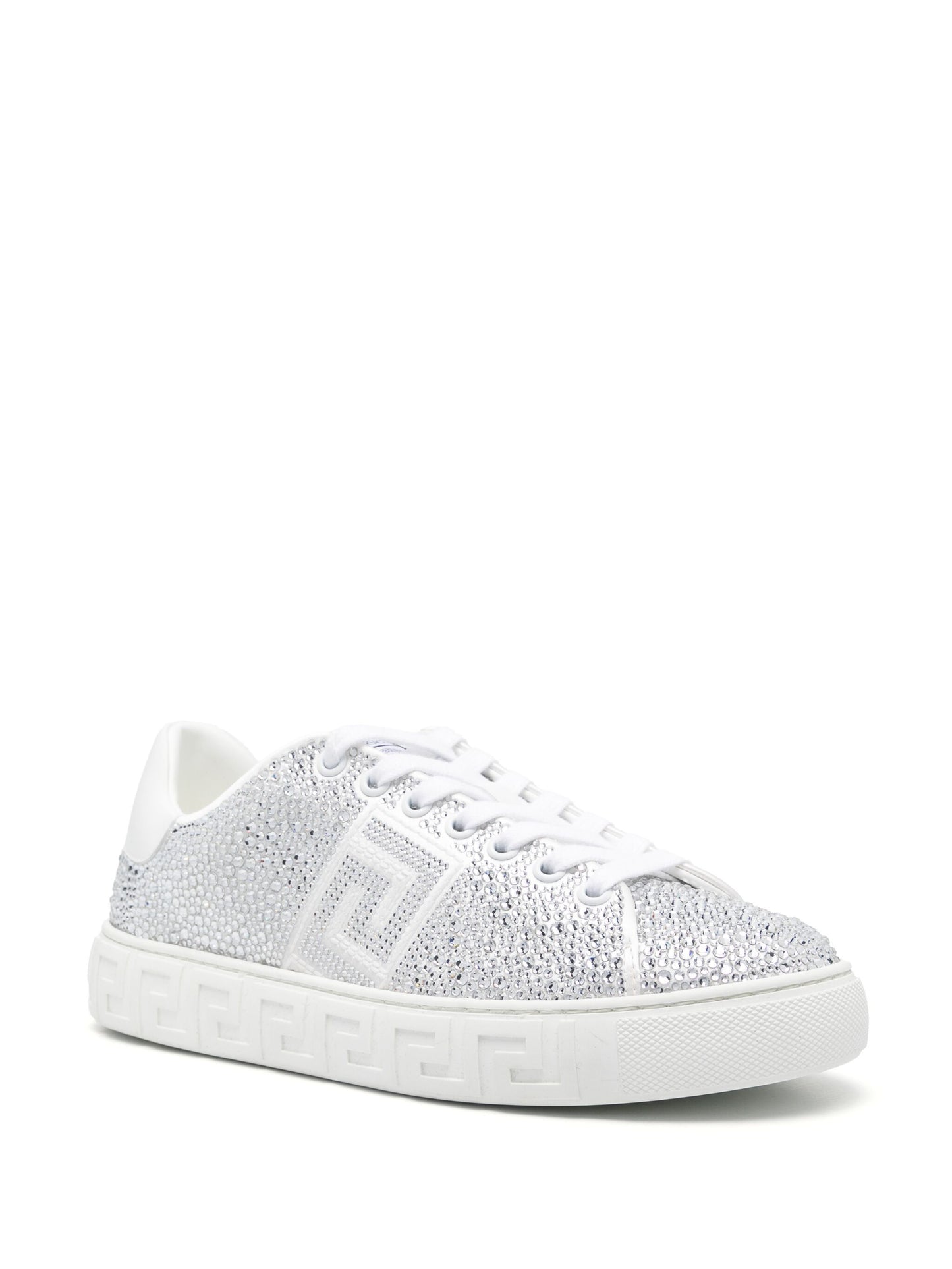 Versace White All-Over Crystal Greca Sneakers
