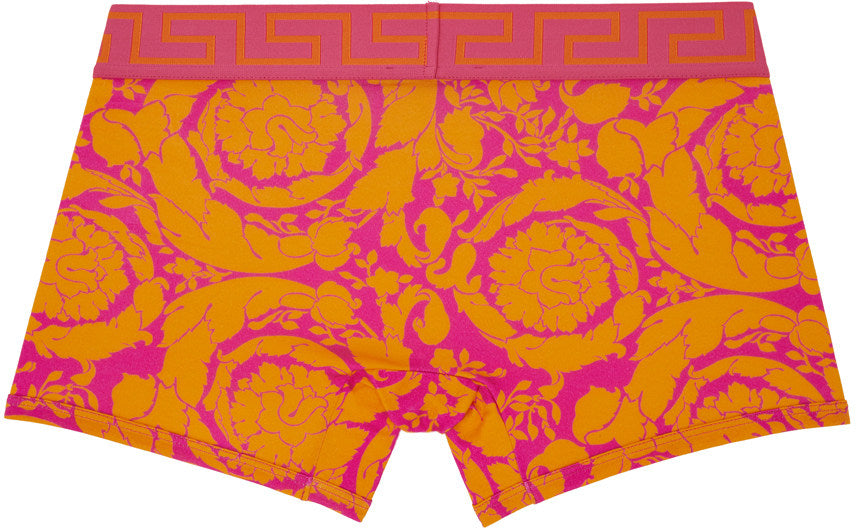 Versace Orange & Fuchsia Barocco Greek Key Boxer Brief Media 1 of 2