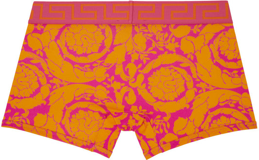 Versace Orange & Fuchsia Barocco Greek Key Boxer Brief Media 1 of 2