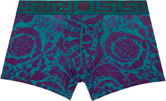 Versace Teal & Plum Barocco Greek Key Boxer Brief