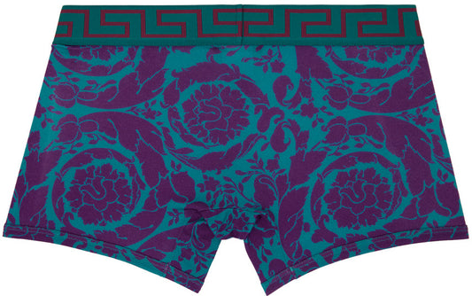 Versace Teal & Plum Barocco Greek Key Boxer Brief