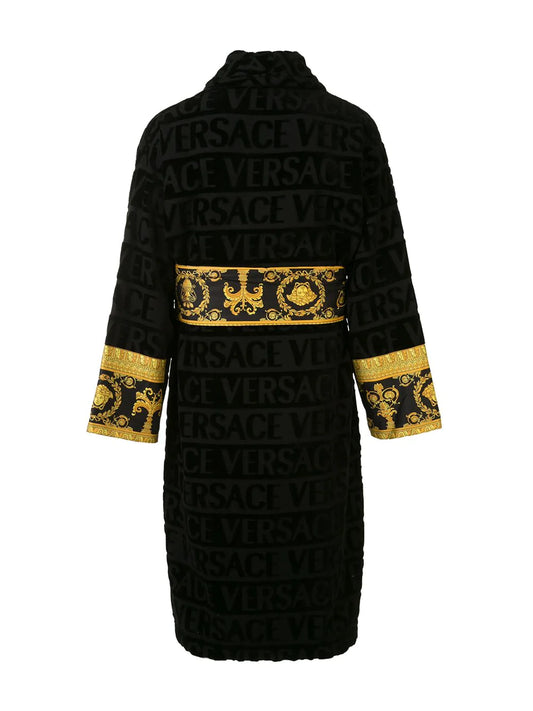 Versace Black I ♡ Baroque Trim Bathrobe