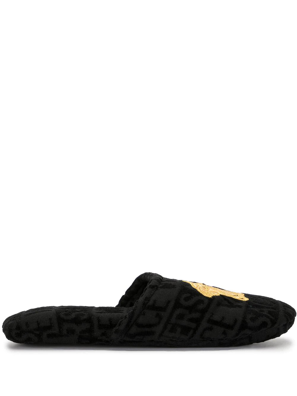Versace Black Medusa Embroidered Terricloth Slippers