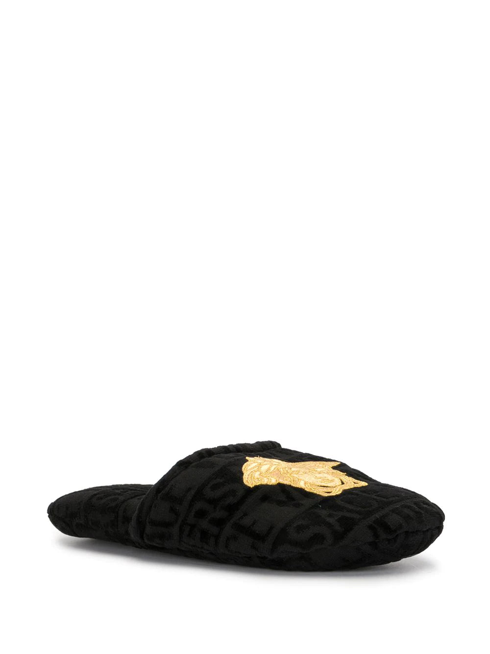 Versace Black Medusa Embroidered Terricloth Slippers
