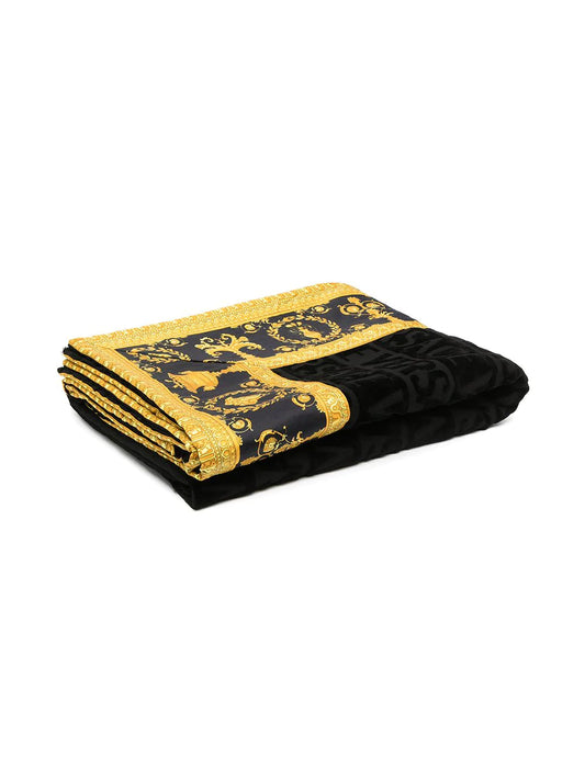 Versace Black I Love Baroque Trim Beach Towel