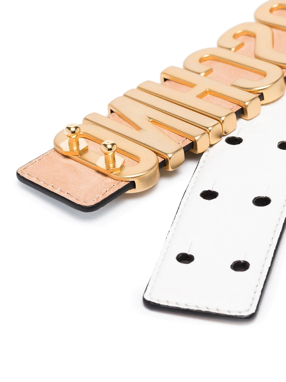 Moschino White Belt with Gold Logo Letters