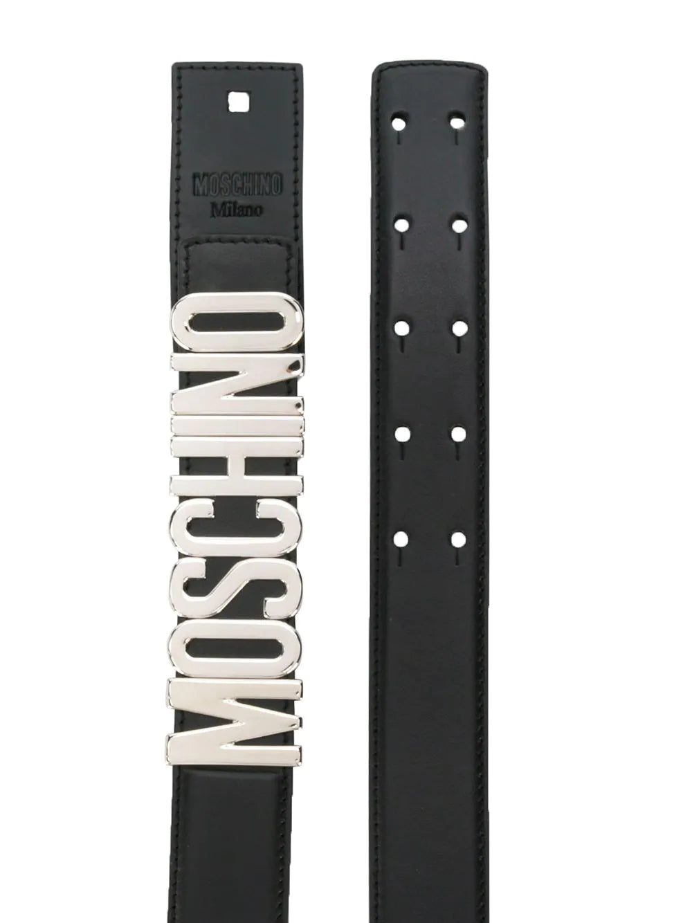 Moschino Black Belt with Silver Logo Letters