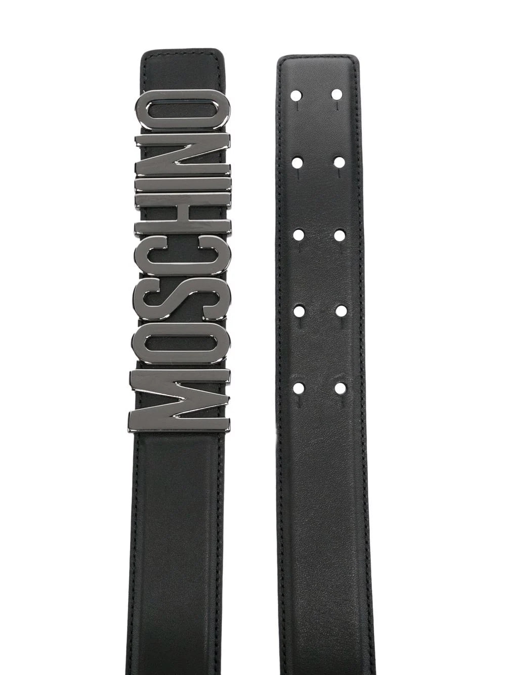 Moschino Black Belt with Ruthenium Logo Letters