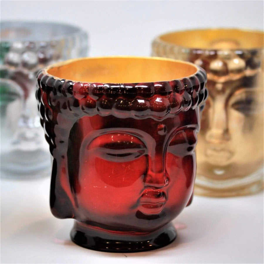 Ruby Red Glass Buddha Candle Lined with 24K Gold
