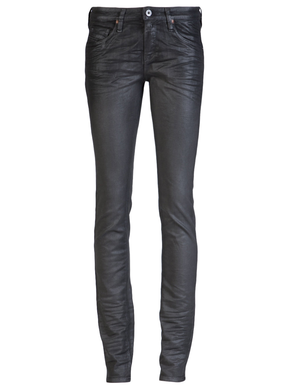 Black slim cut Diesel jeans.