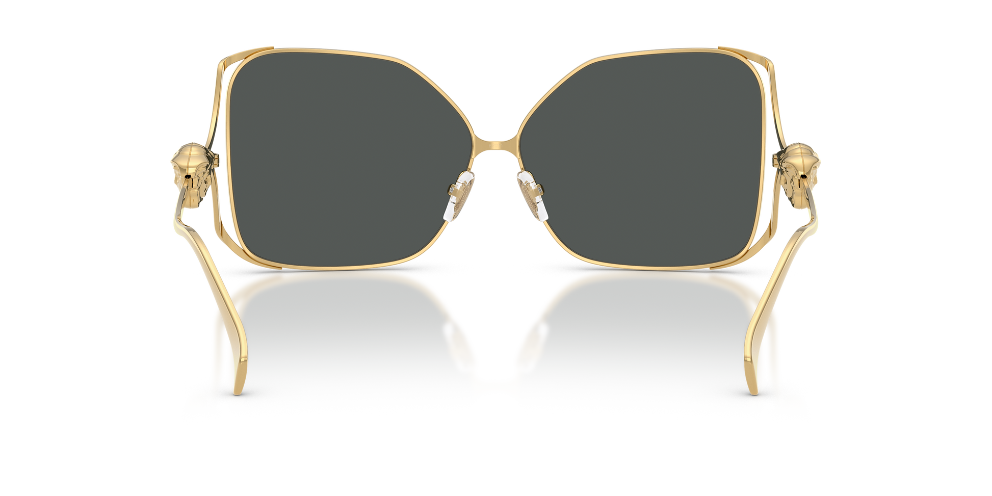 Gold-framed Versace sunglasses with Medusa on the temples.