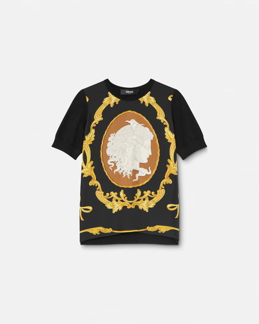 Versace Medusa Cameo Silk Knit Top