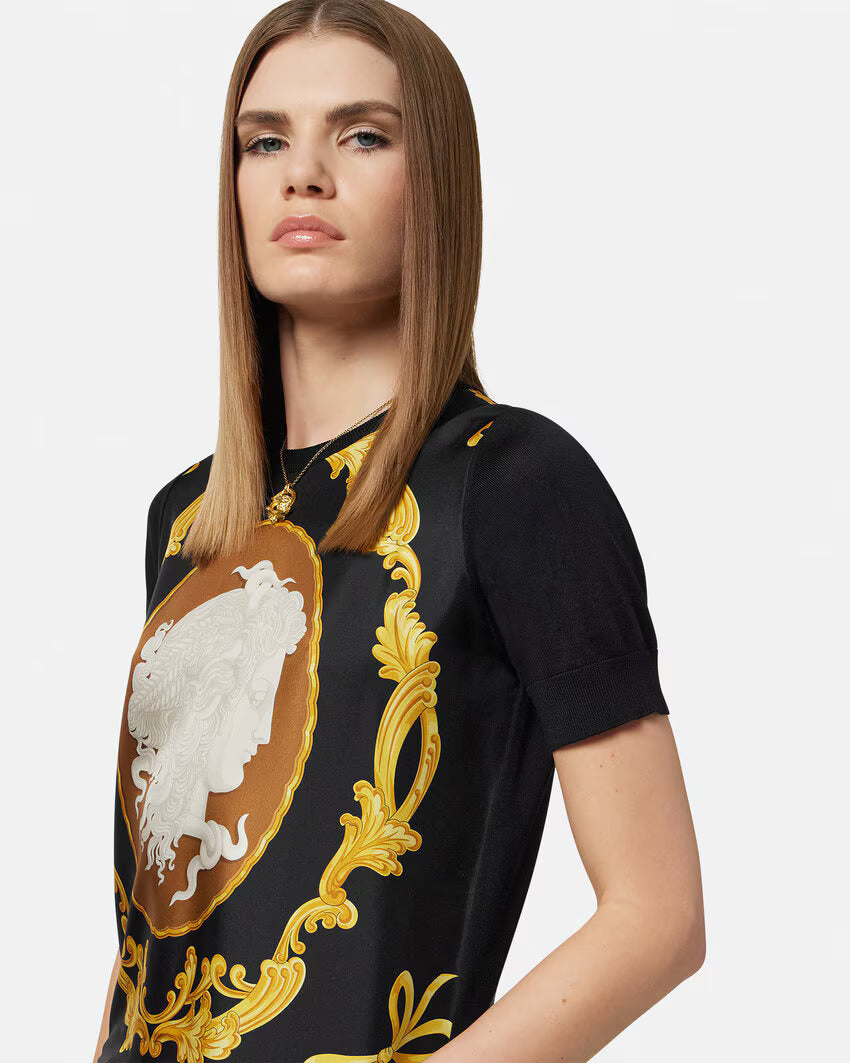Versace Medusa Cameo Silk Knit Top