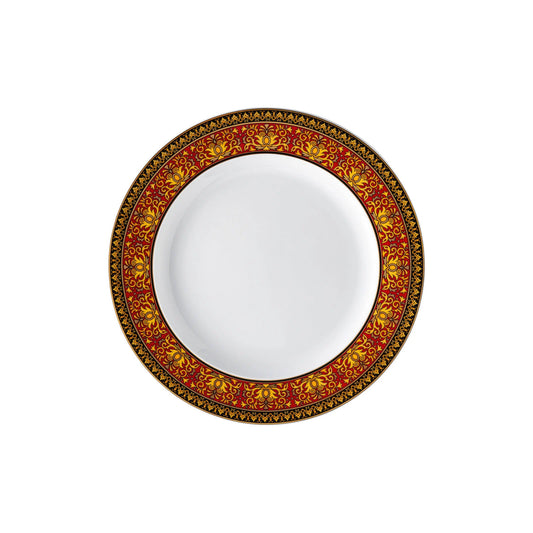 Decorative plate with a colorful floral rim on a white background