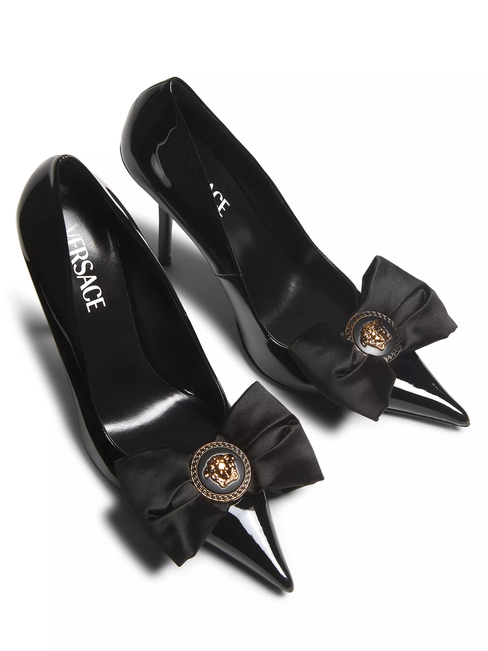 Versace Black Ribbon Patent Pumps