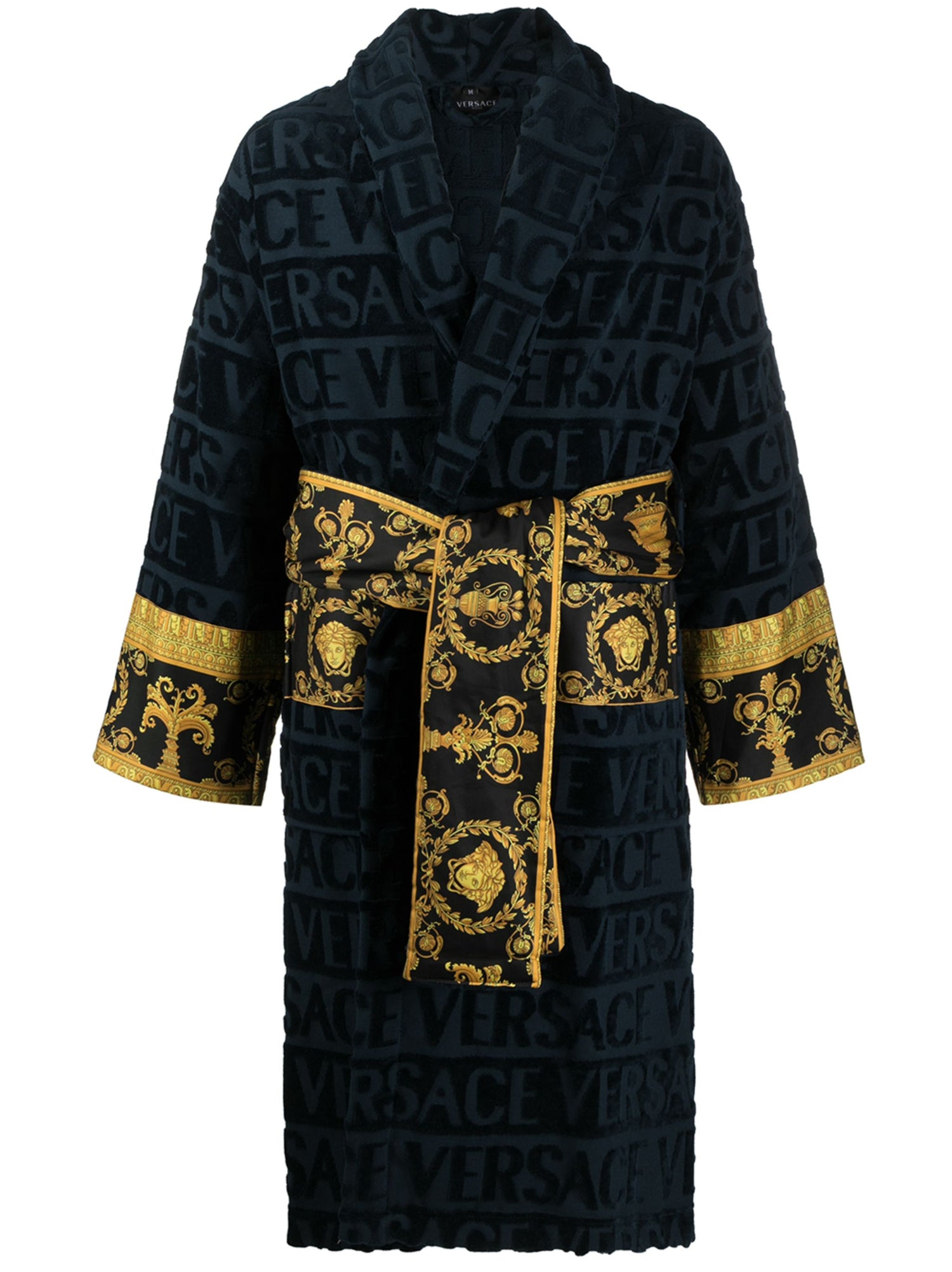 Versace Navy I ♡ Baroque Trim Bathrobe