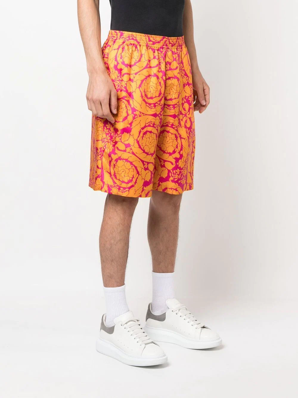 Versace Magenta & Tangerine Barocco Silk Shorts