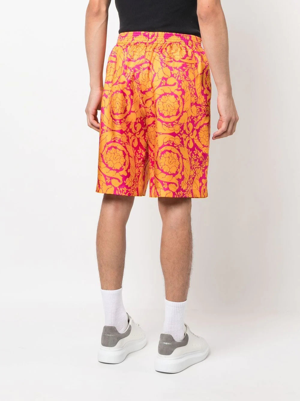 Versace Magenta & Tangerine Barocco Silk Shorts