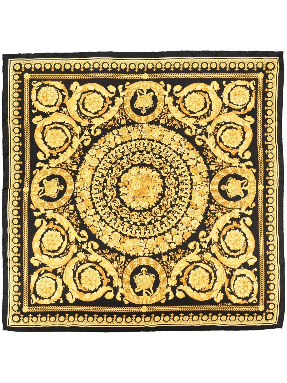 Versace Black and Gold Baroque Silk Scarf