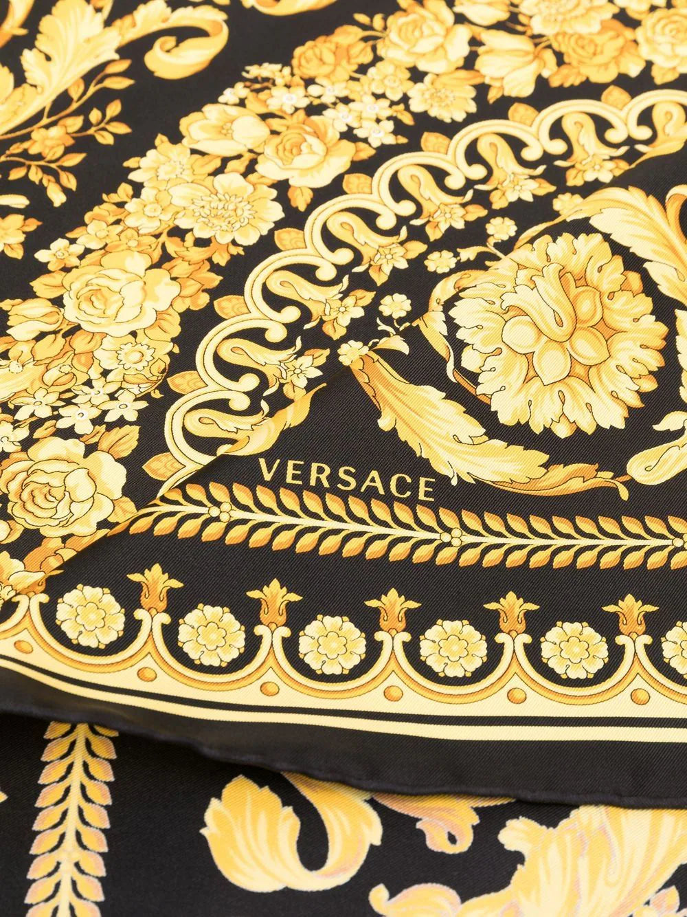 Versace Black and Gold Baroque Silk Scarf
