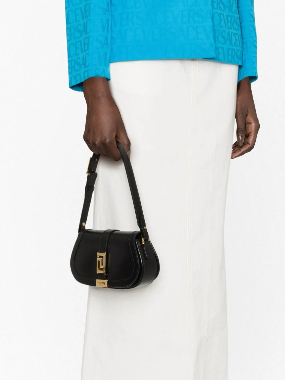 Versace Black with Gold Greca Goddess Mini Shoulder Bag – David