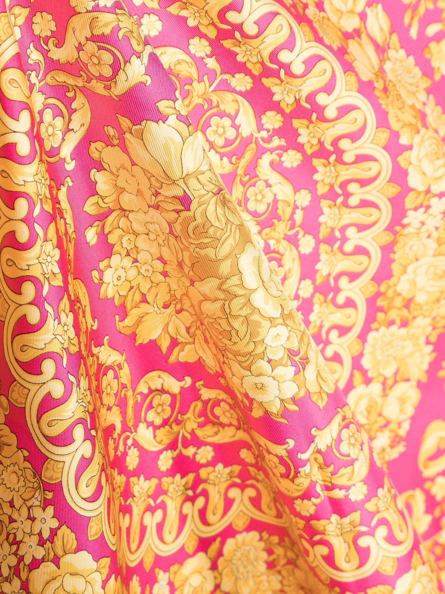 Versace Pink and Gold Baroque Silk Scarf