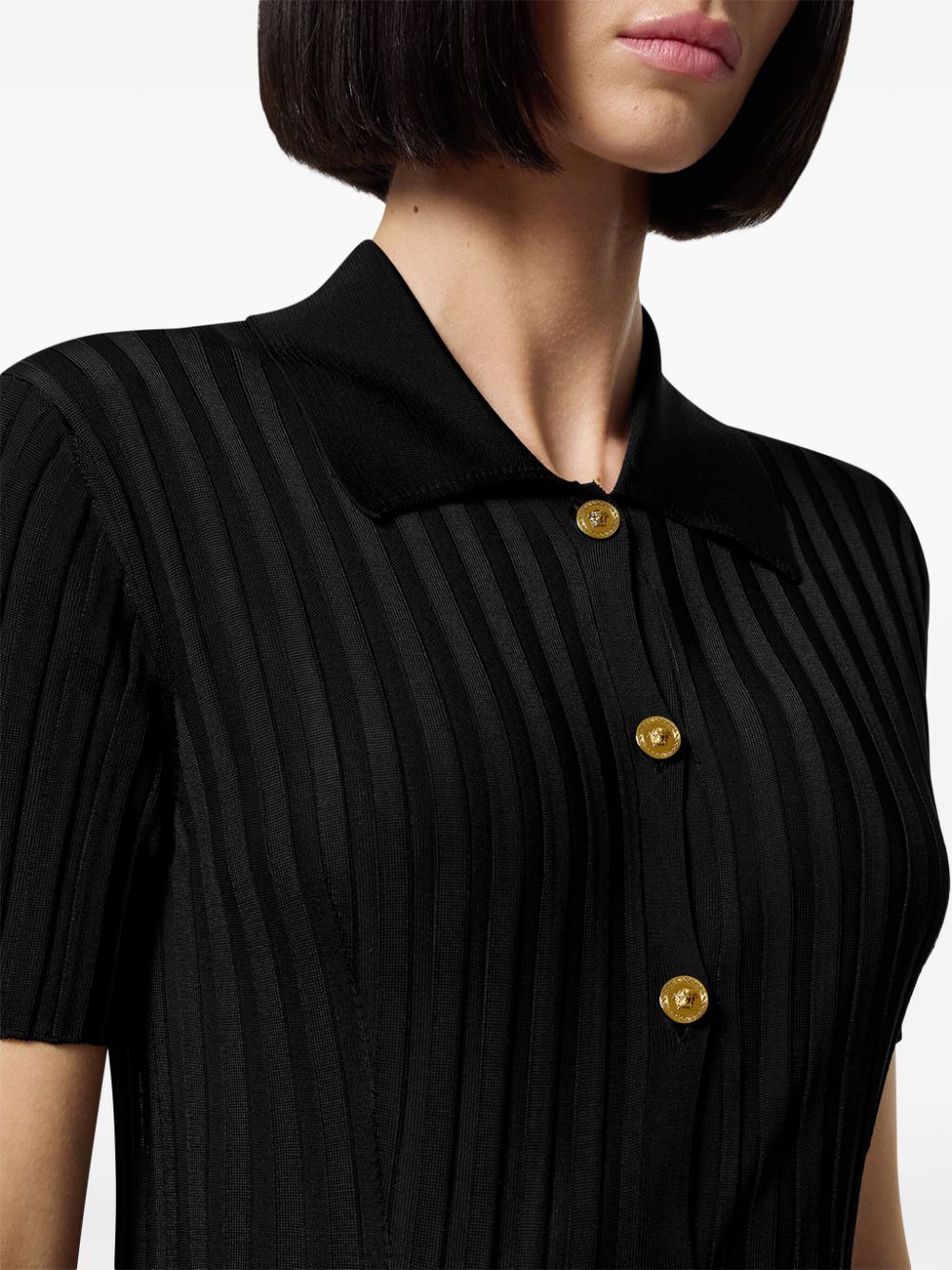 Versace Black Button-up Ribbed Knit