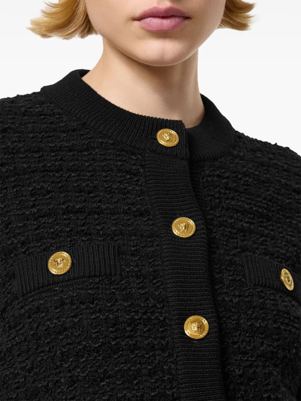 ジャケット VERSACE FW24 TWEED BLAZER (1015744 1A100961B000) Versace Black Tweed Boucle Jacket – David Lawrence