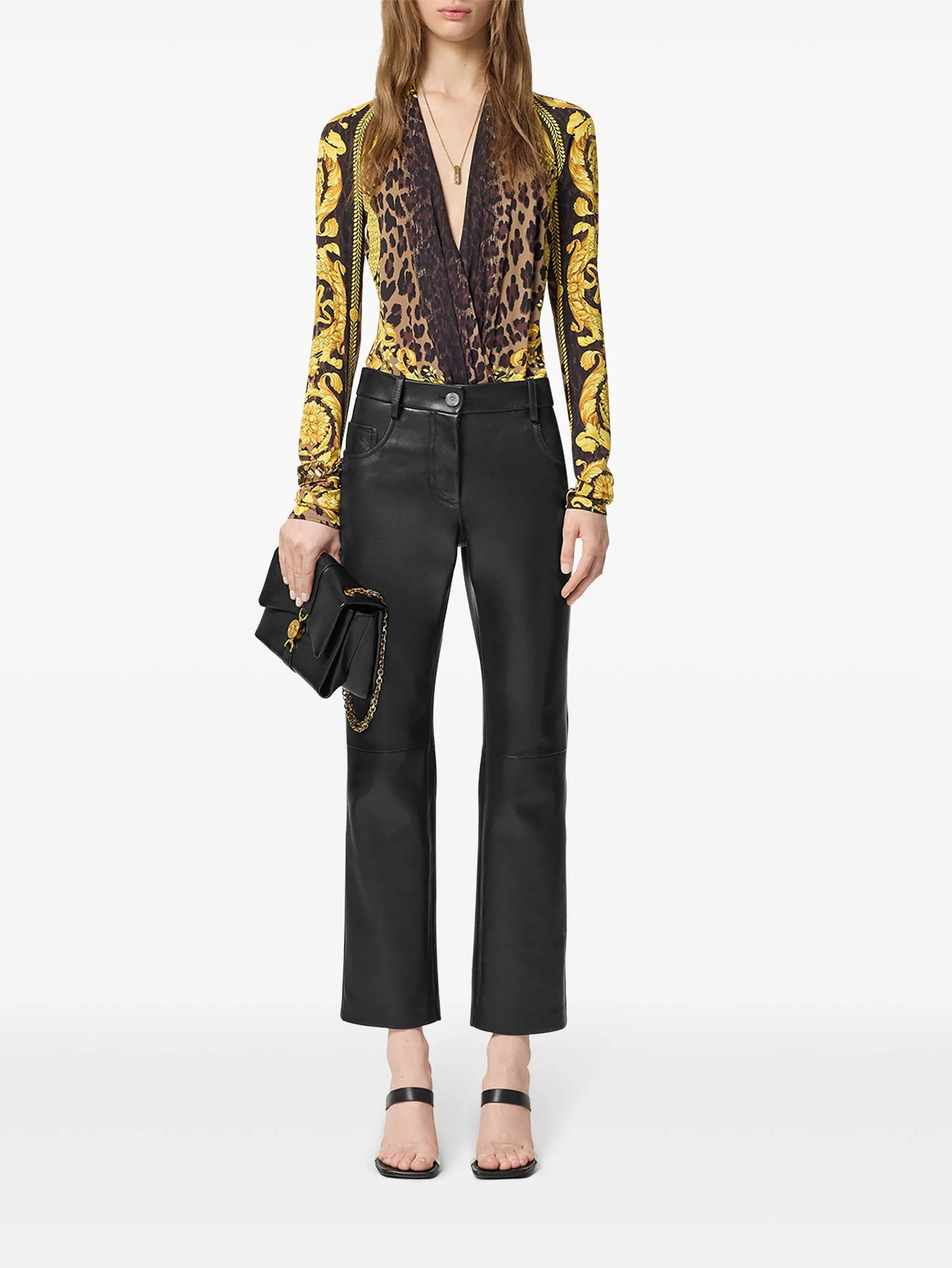 Versace Wild Barocco Silk Draped Bodysuit