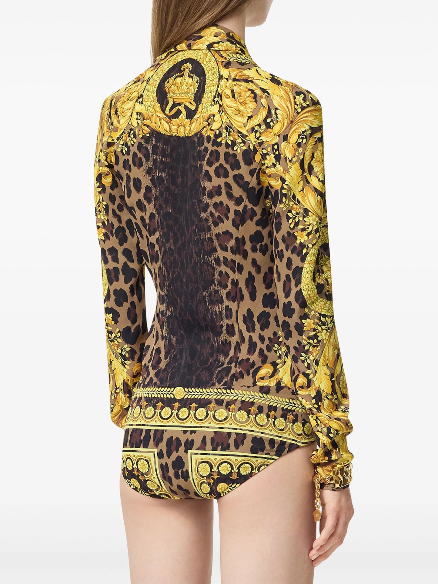 Versace Wild Barocco Silk Draped Bodysuit