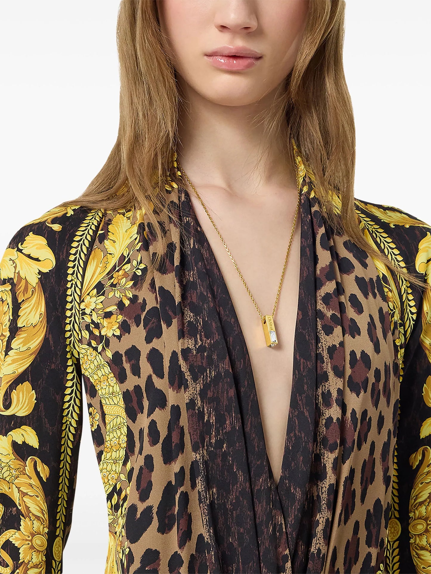 Versace Wild Barocco Silk Draped Bodysuit