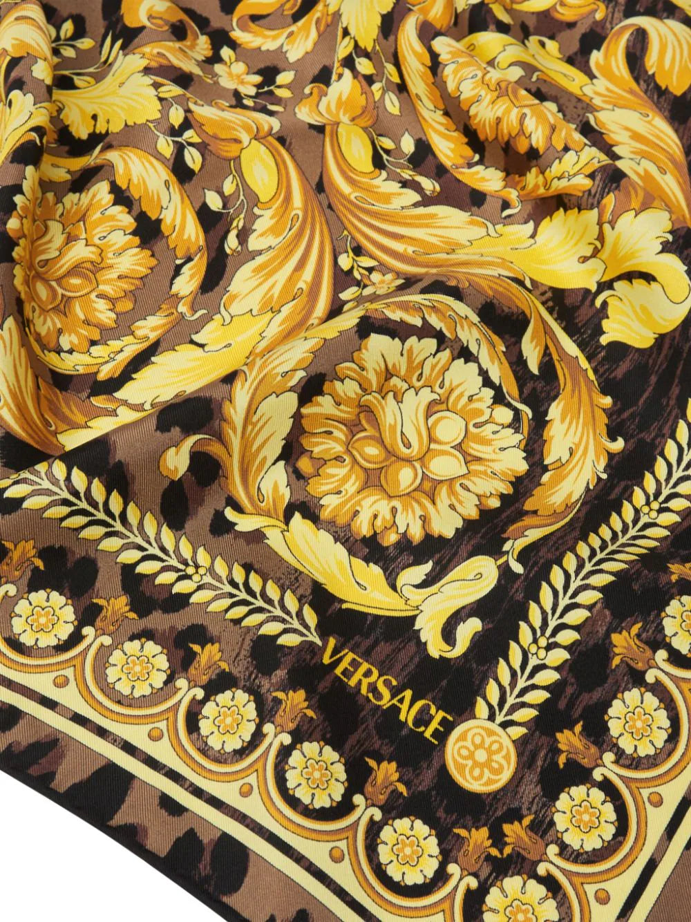 Versace Black & Gold Wild Barocco Silk Scarf