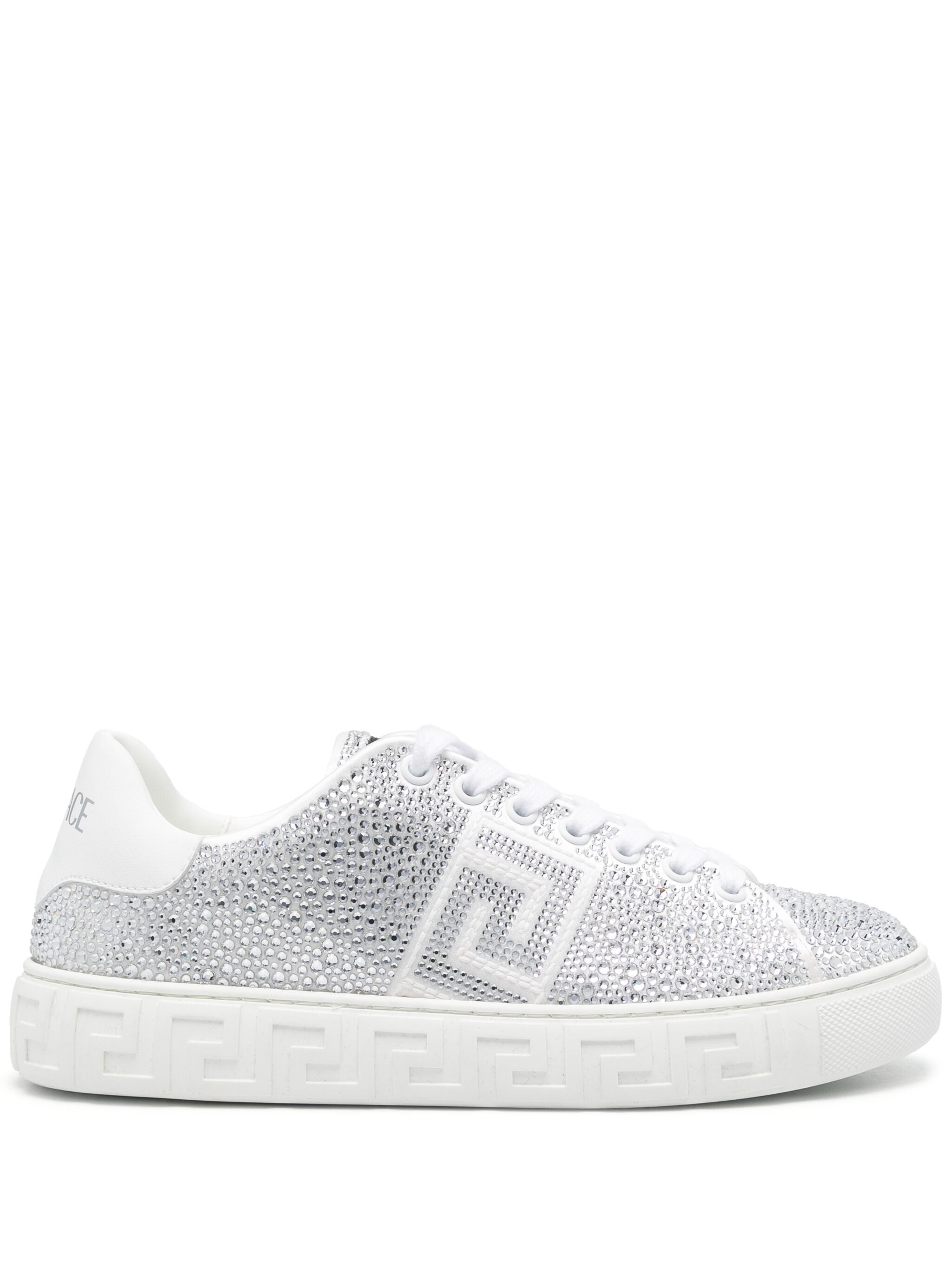 Versace White All Over Crystal Greca Sneakers