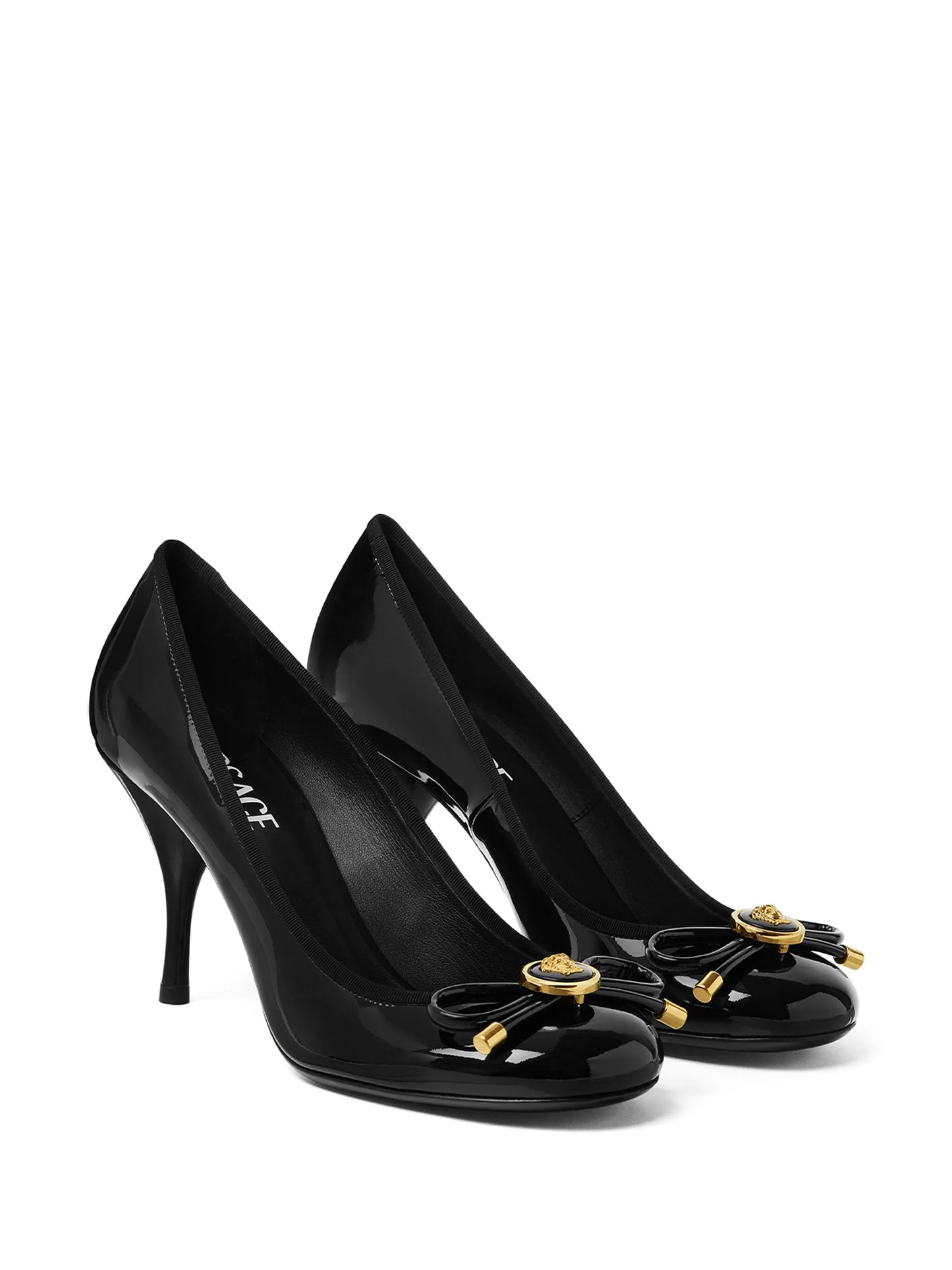 Versace Black Opera Bow Patent Pumps