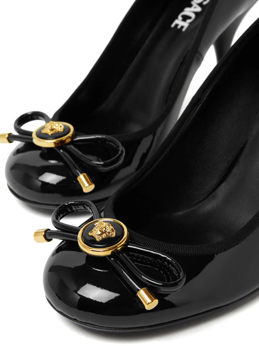 Versace Black Opera Bow Patent Pumps