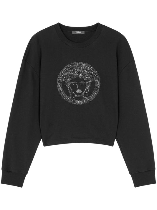 Versace Black Crystal Lurex Medusa Sweatshirt